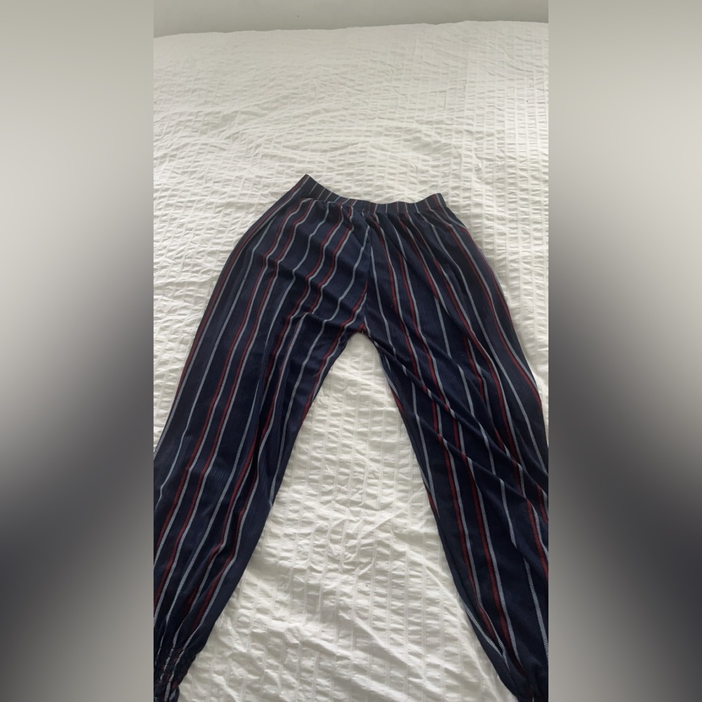 blue red and white pants